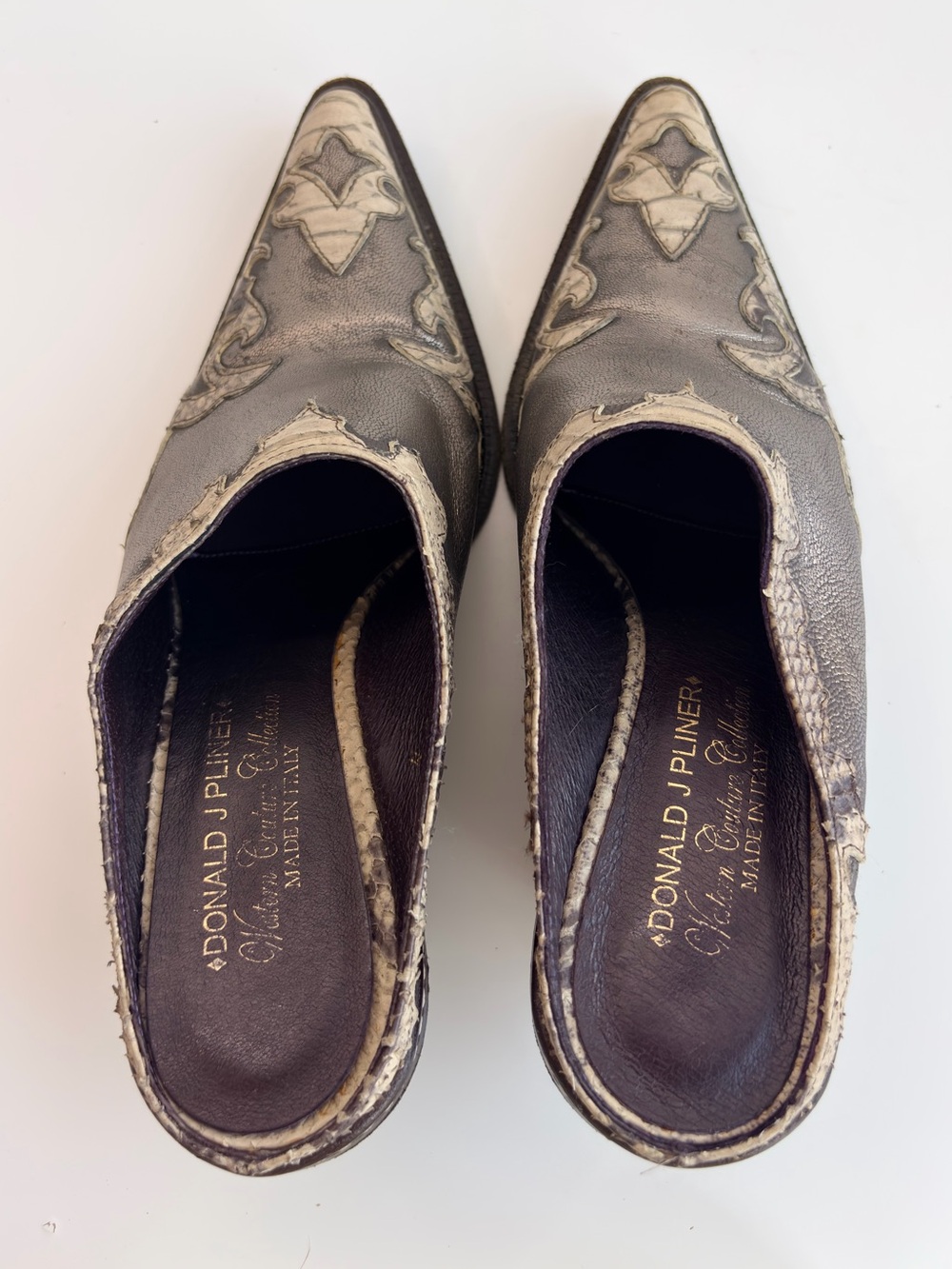 Donald J. Pliner Western Couture Collection Mule Metallic Gray Snakeskin 8M Y2K - Picture 13 of 17